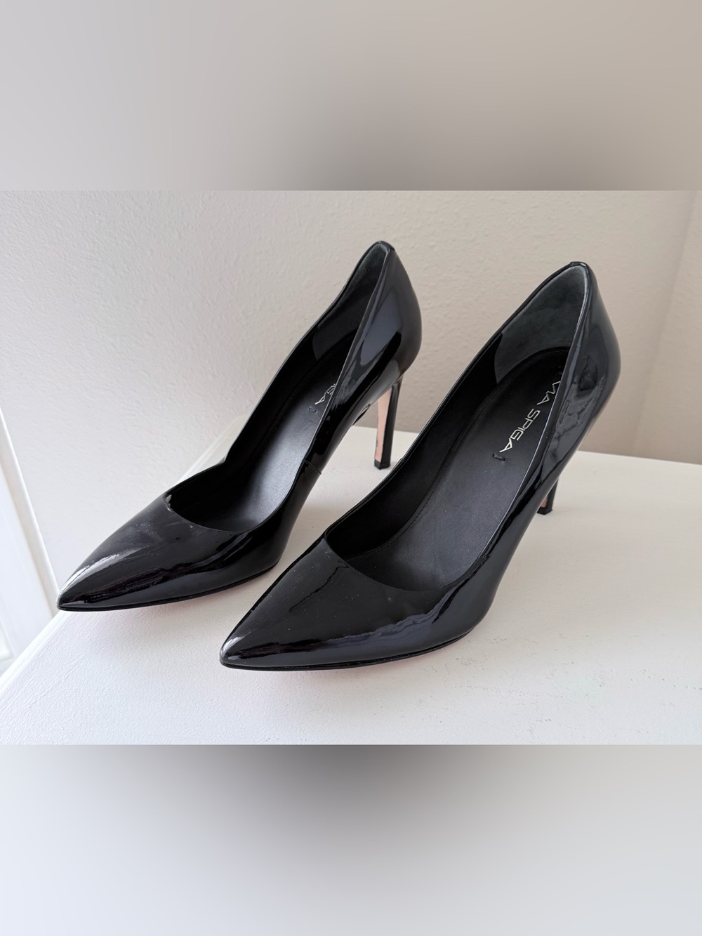 Via Spiga | Women’s 9M | Black Patent Leather V-Estrella Pumps High Heel Dress